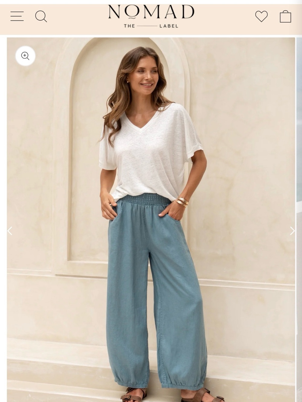 Nomad the Label Wide-Leg Linen Pants in Blue Tahiti